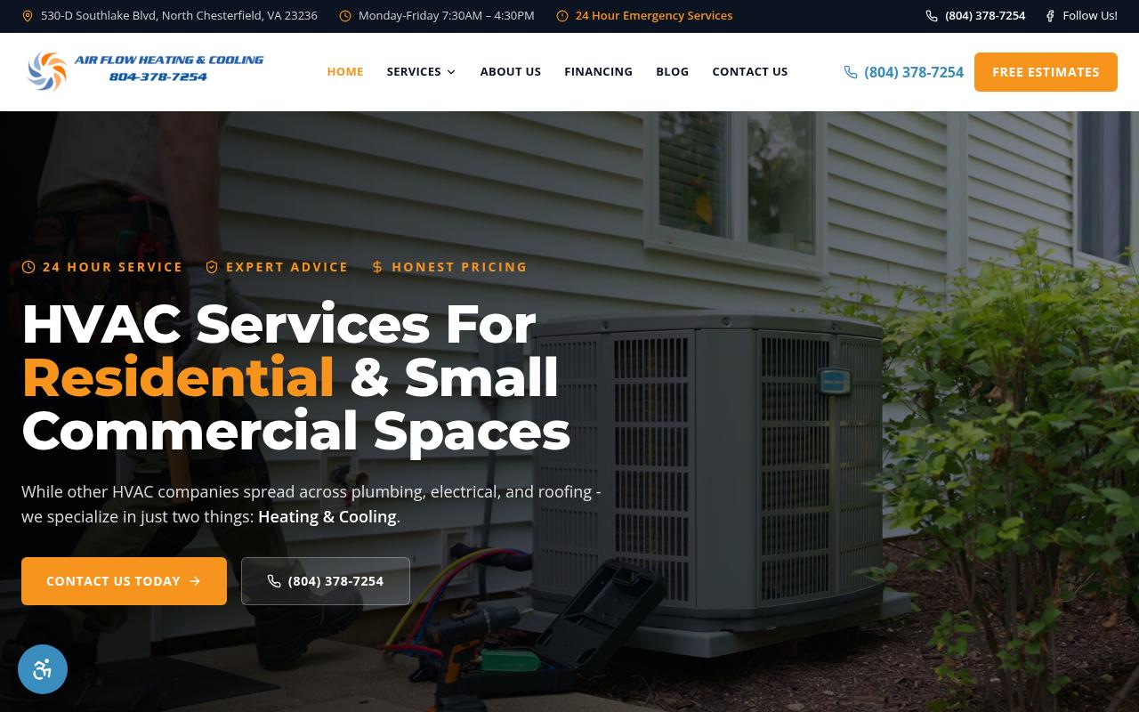 Air Flow Heating & Air - website preview