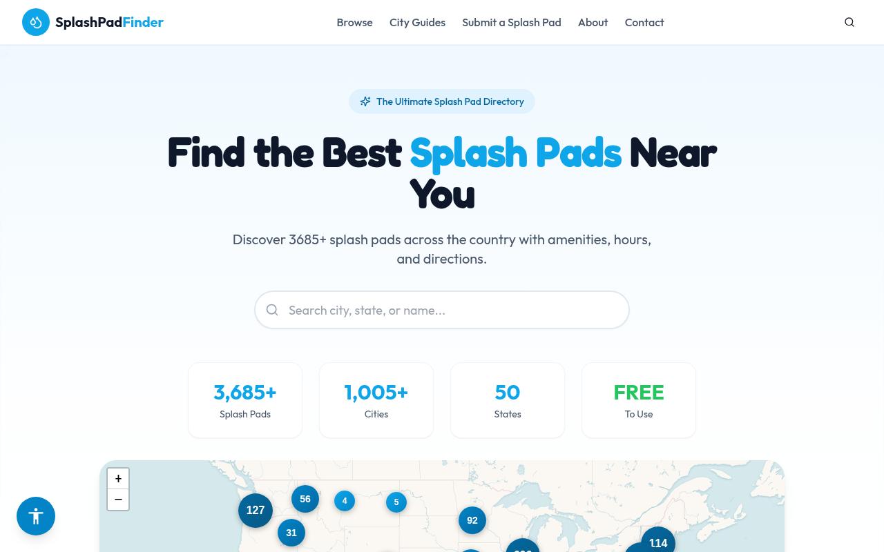 Splash Pad Finder - website preview